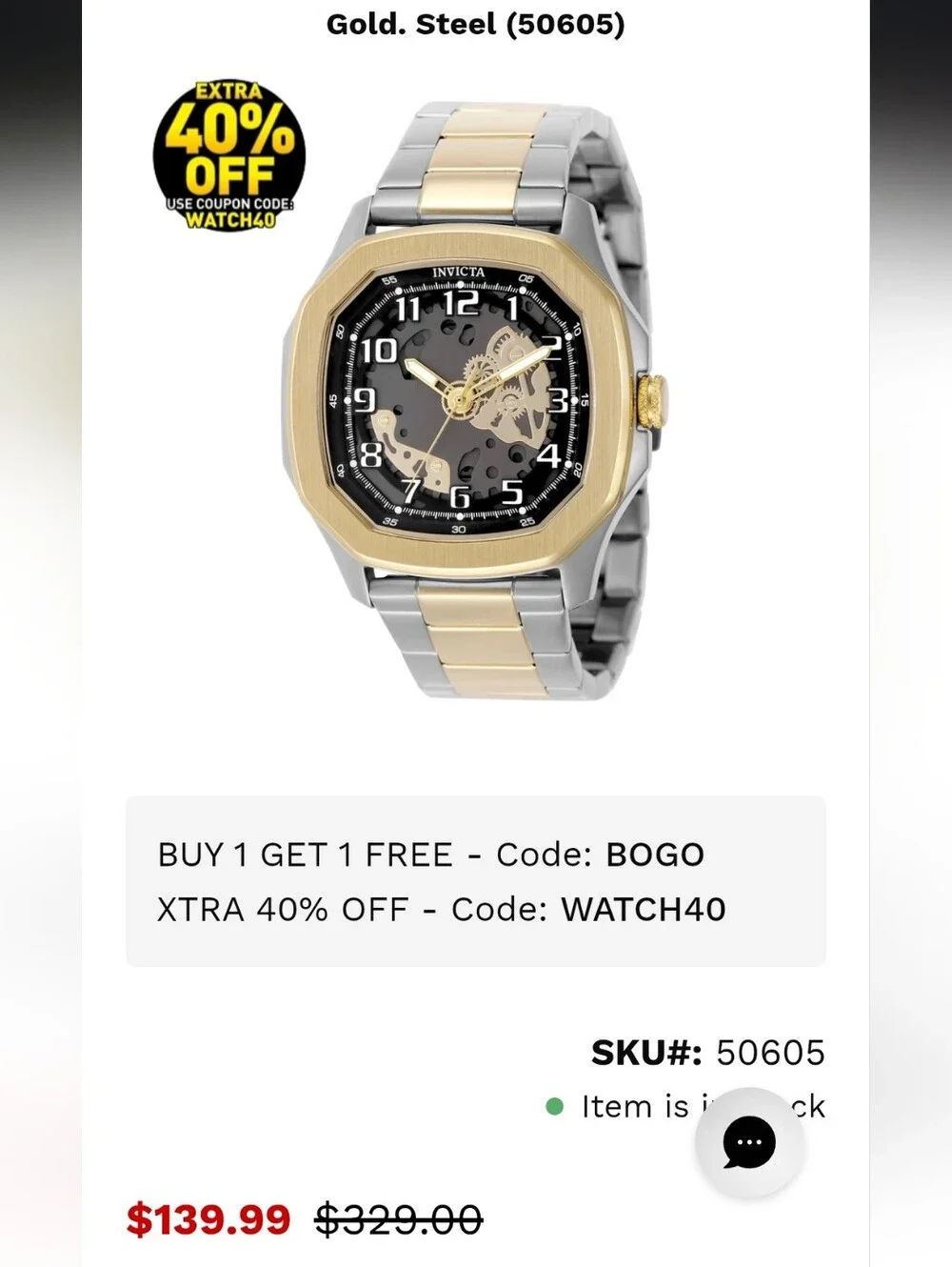 560.  Invicta S1 Rally Diablo Men's Watch - 46mm. Gold. Steel (50605)
